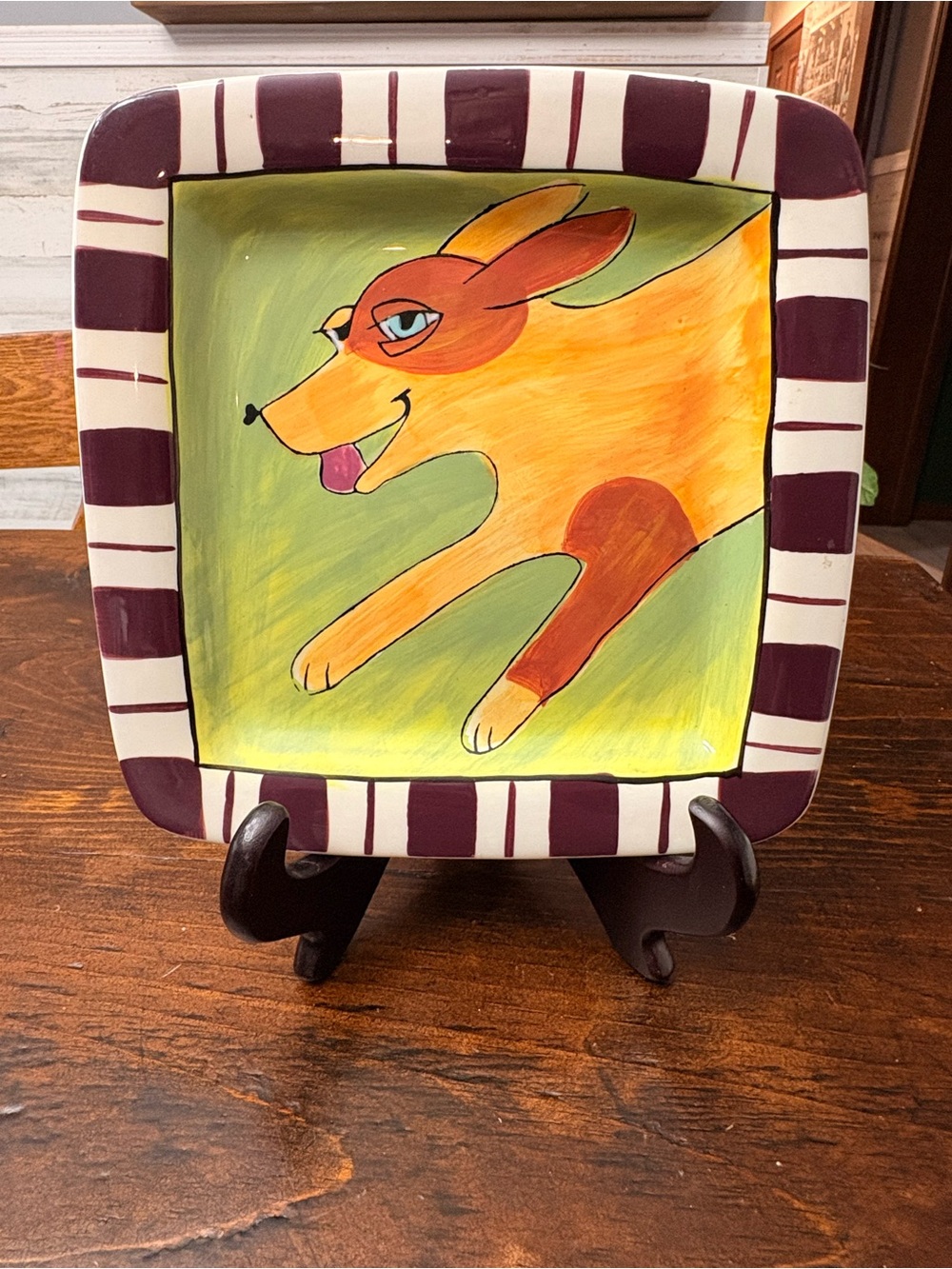 Ursula Dodge Hand Painted Dog Square Plate